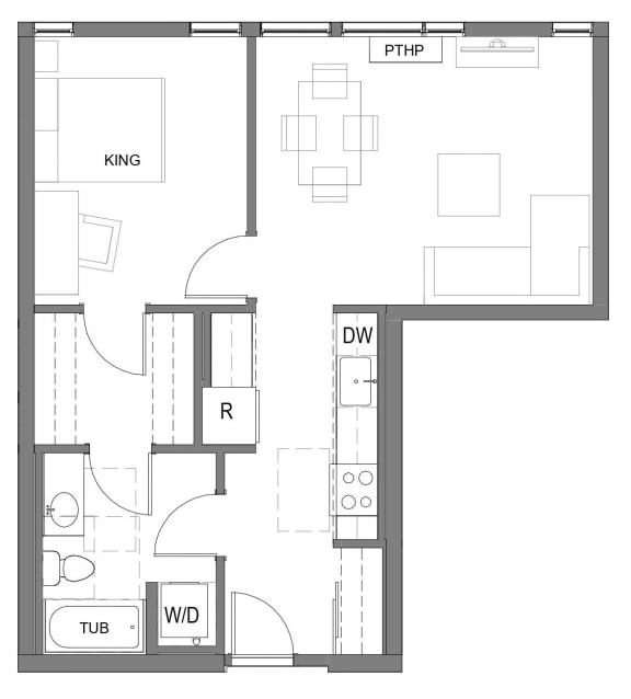 The Gabe Apartments in Portland, Oregon 1B Floor Plan