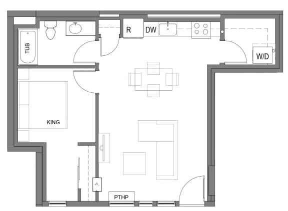The Gabe Apartments in Portland, Oregon 1D Floor Plan