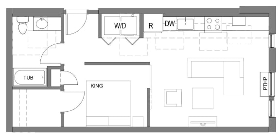 The Gabe Apartments in Portland, Oregon 1E Floor Plan