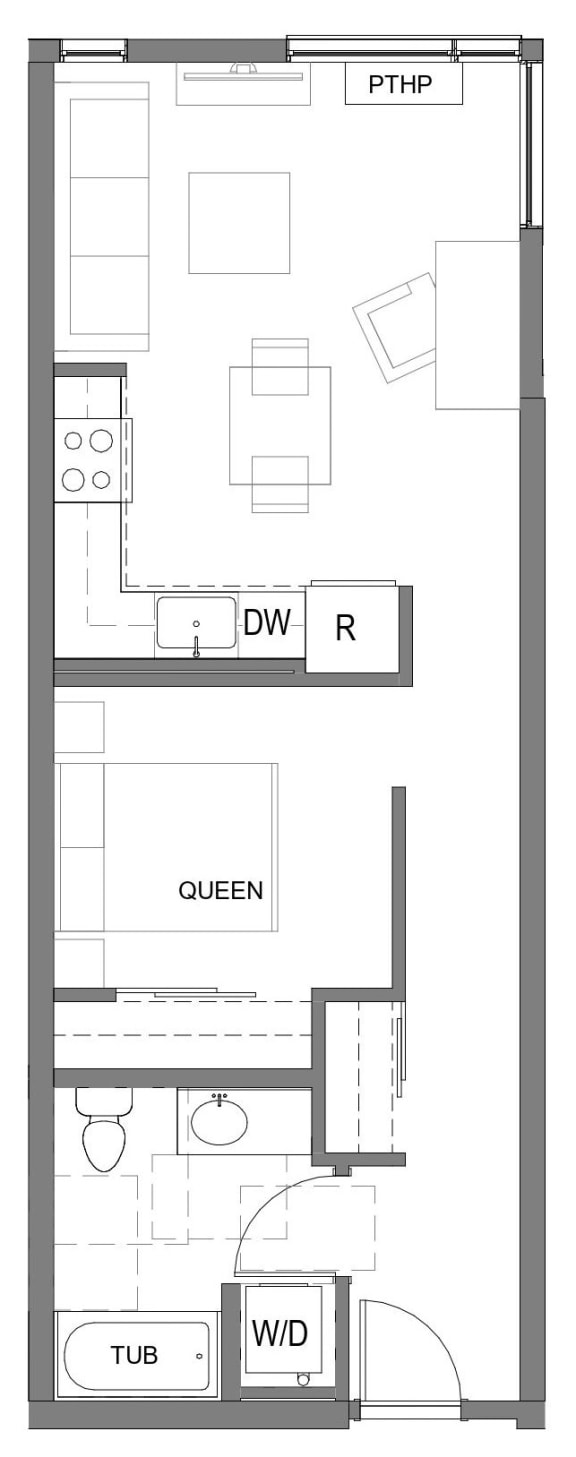 The Gabe Apartments in Portland, Oregon 1K Floor Plan