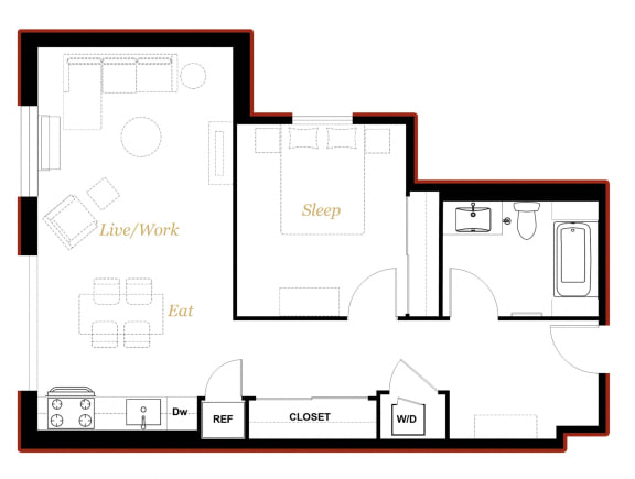The George Besaw Apartments 1 Bedroom B Floor Plan