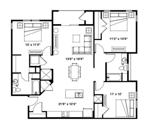 A black and white image of a floor plan for a house.