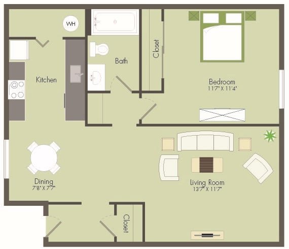 Floor Plan  TheClairmont_Eugene_OR_1Bedroom_Floorplan