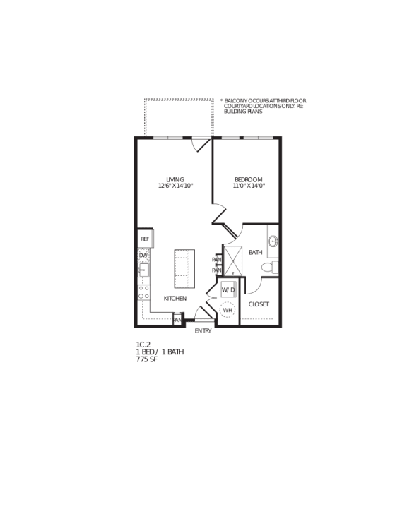 TriVista on Speer Apartments 1C2 Floor Plan