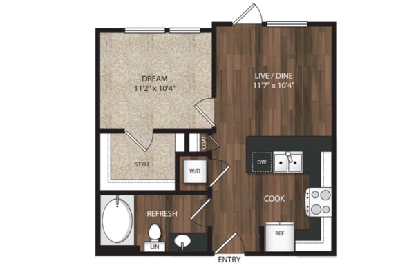 Main Street Flats Apartments Phase II 1x1 A Floor Plan