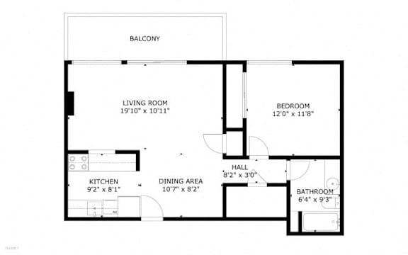 a floor plan of a house with a bedroom and a living room