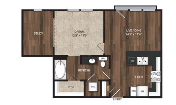 Main Street Flats Apartments Phase II 1x1 I Floor Plan