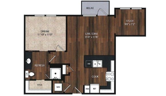 Main Street Flats Apartments Phase II 1x1 U Floor Plan