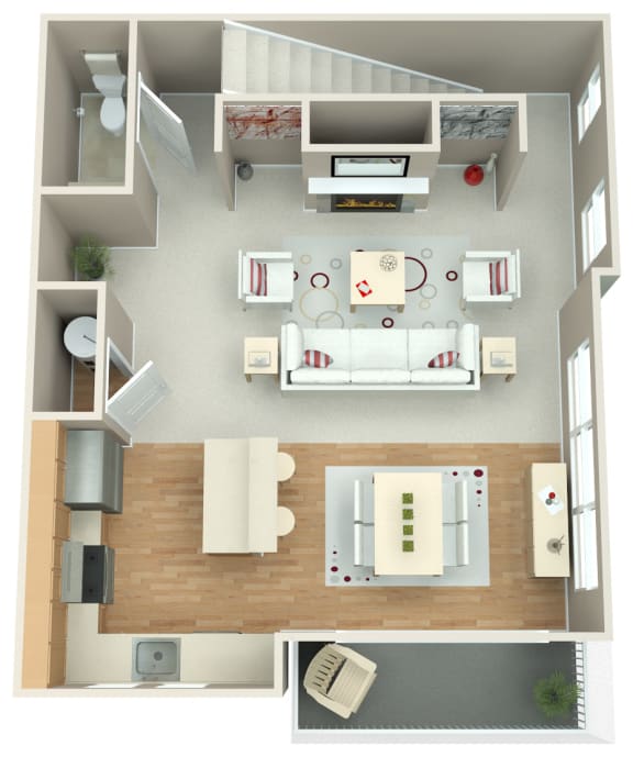 Springwater Crossing_Gresham OR_Floor Plan_Two Bedroom Two Bathroom Apartment_Main Floor