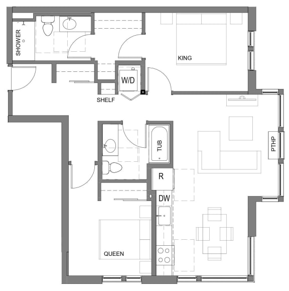 The Gabe Apartments in Portland, Oregon 2A Floor Plan