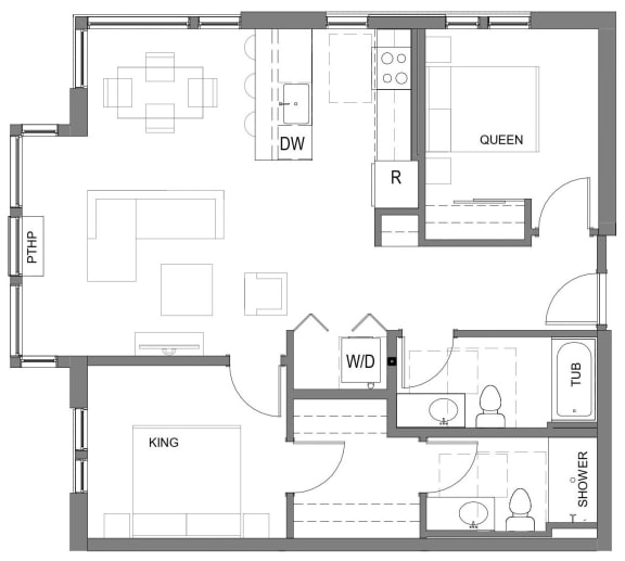 The Gabe Apartments in Portland, Oregon 2C Floor Plan