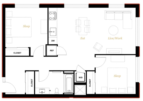 The George Besaw Apartments 2 Bedroom B Floor Plan