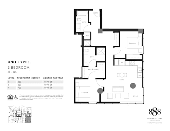 A black and white image of a 2 bedroom apartment floor plan.