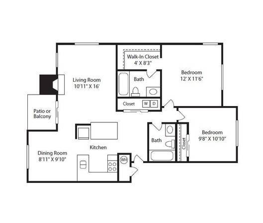 Nickel Creek Apartments 2x2 B2 Floor Plan
