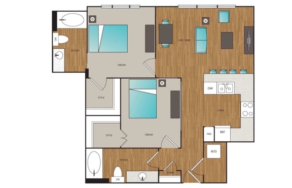 Main Street Flats 2x2 A Floor Plan