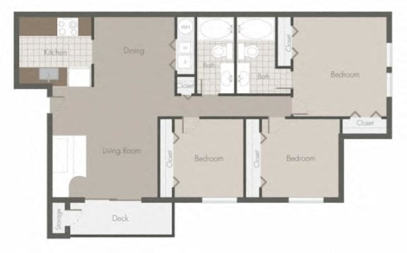 3x2 Bradbury Floor Plan 1080 sqft