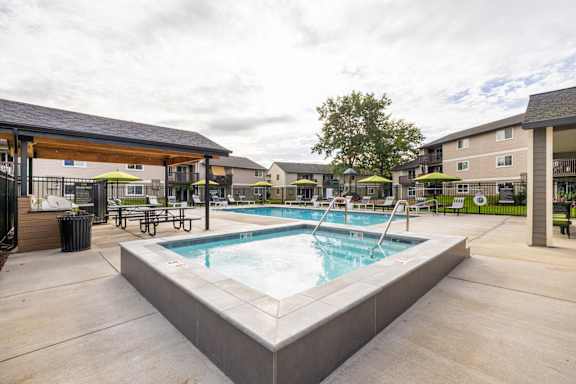 our apartments have a resort style pool with a hot tub