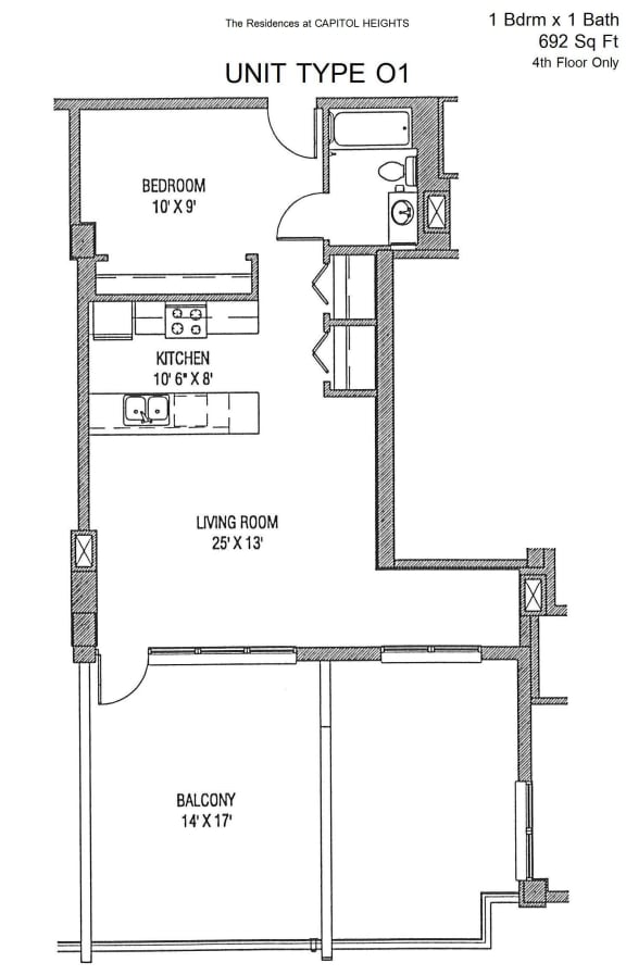 Residences at Capitol Heights Apartment 2D floor plan - Ogden