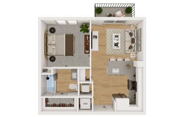 3D Floor plan 1x1 A1 at Lenox Burnet, Austin, TX