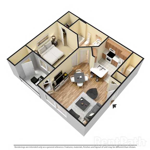 Villas at Meadow Springs 1x1 A 3D Floor Plan
