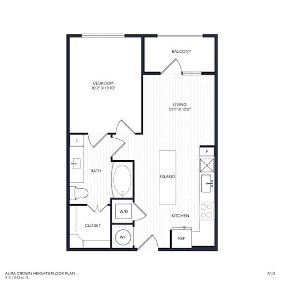 A black and white image of a floor plan for A1 1 bed 1 bath