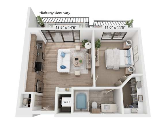 Floor Plan  The Raleigh at Sloan's Lake Apartments in Denver, Colorado One Bedroom Floor Plan