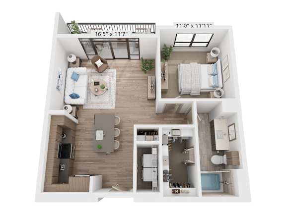 The Raleigh at Sloan's Lake Apartments in Denver, Colorado One Bedroom Floor Plan
