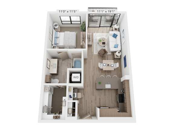 Floor Plan  The Raleigh at Sloan's Lake Apartments in Denver, Colorado One Bedroom Floor Plan