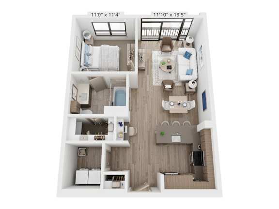 Floor Plan  The Raleigh at Sloan's Lake Apartments in Denver, Colorado One Bedroom Floor Plan