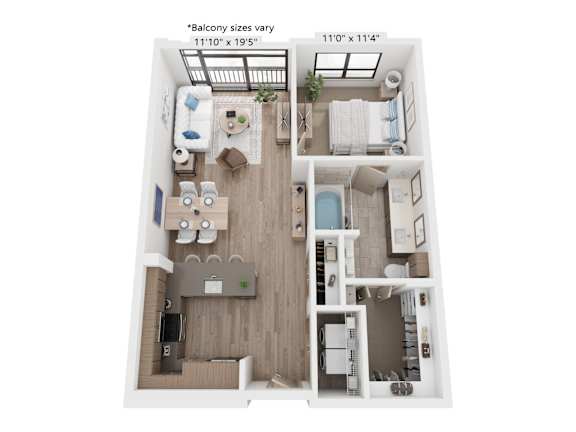 The Raleigh at Sloan's Lake Apartments in Denver, Colorado One Bedroom Floor Plan