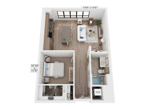 Floor Plan  The Raleigh at Sloan's Lake Apartments in Denver, Colorado One Bedroom Floor Plan