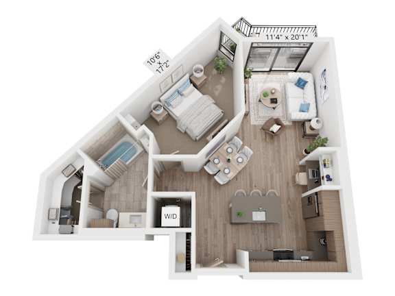 Floor Plan  The Raleigh at Sloan's Lake Apartments in Denver, Colorado One Bedroom Floor Plan