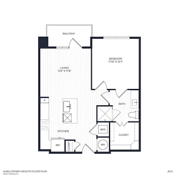 A floor plan for A2 with a living room, kitchen, bathroom, and bedroom.