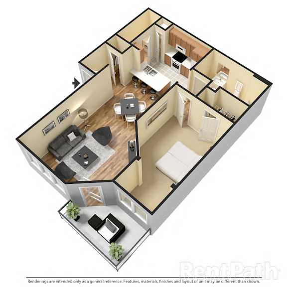 Villas at Meadow Springs 1x1 C 3D Floor Plan