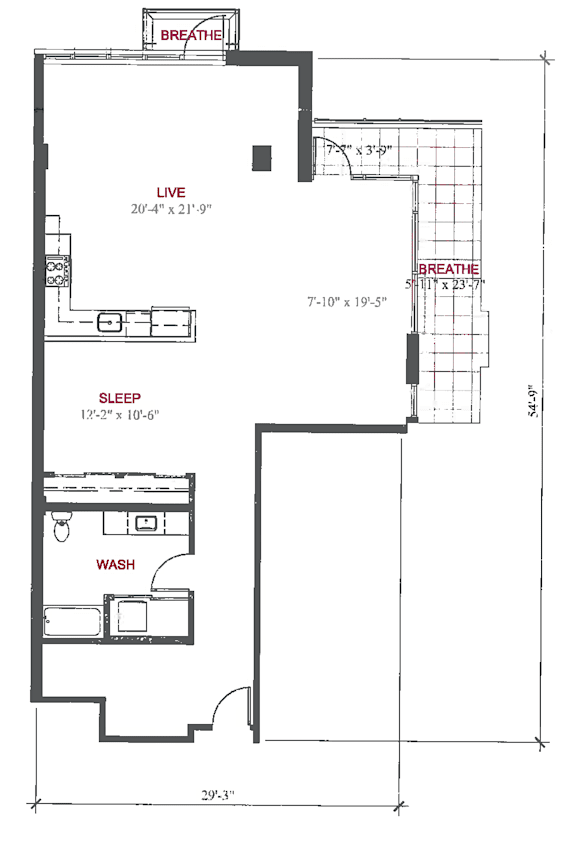 A floor plan of a house with labeled rooms such as "LIVE", "SLEEP", and "WASH".