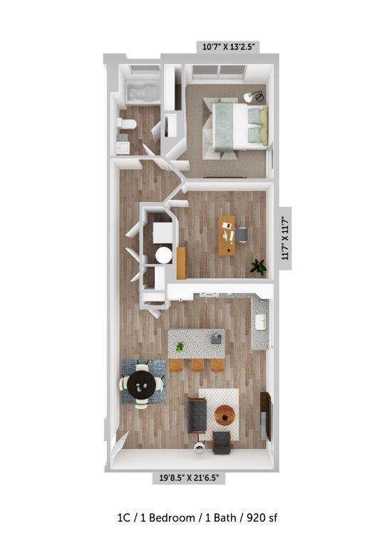 Alton Jefferson Park 1x1 C Floor Plan at Alton Jefferson Park, Colorado