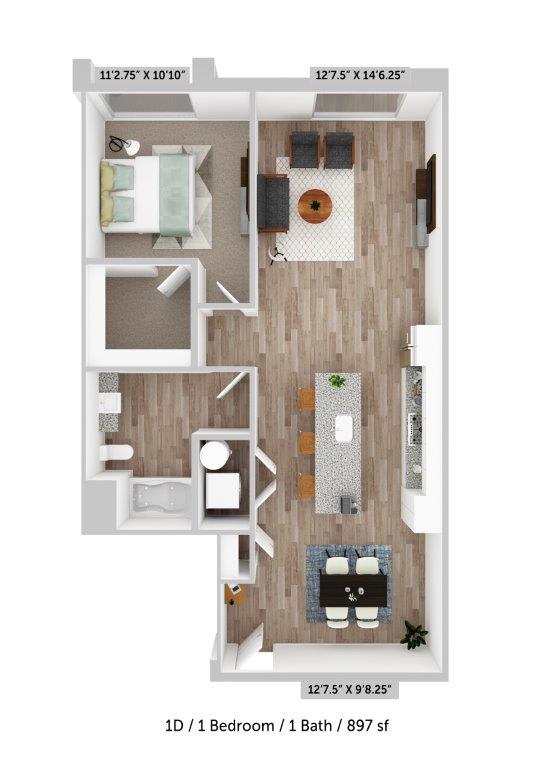 Alton Jefferson Park 1x1 D Floor Plan at Alton Jefferson Park, Colorado, 80211