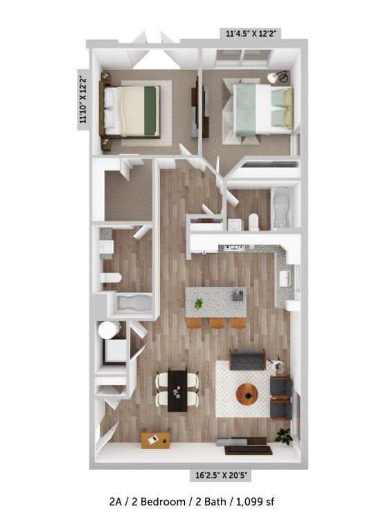 Alton Jefferson Park 2x2 A Floor Plan at Alton Jefferson Park, Denver, CO 80211