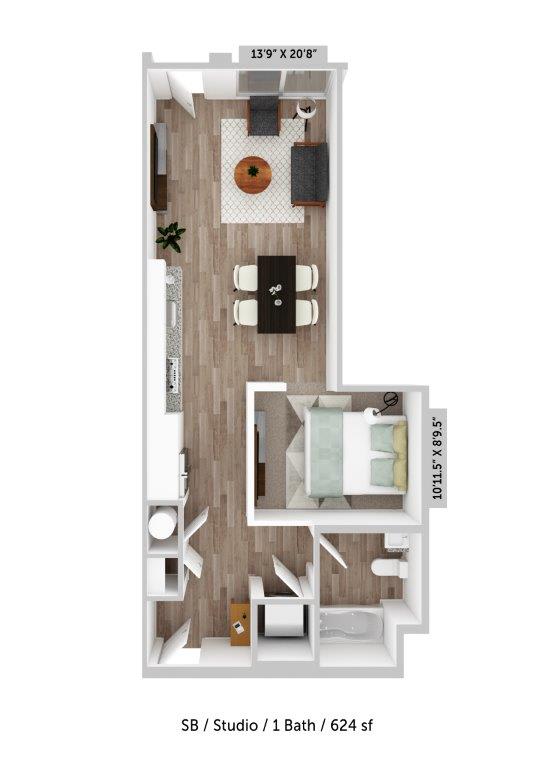 Alton Jefferson Park Studio B Floor Plan at Alton Jefferson Park, Denver, 80211
