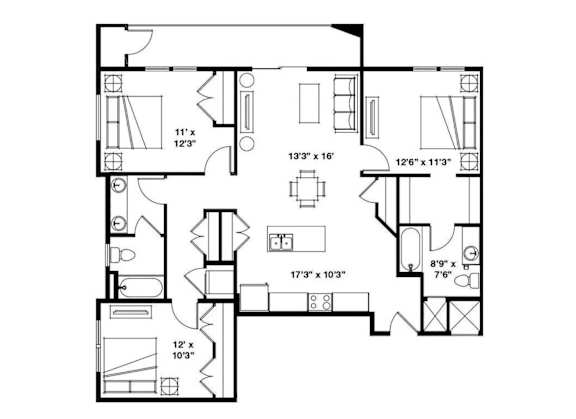 Alvera at the Meadows Apartments in American Fork, Utah Three Bedroom Floor Plan