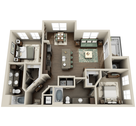 B2 Floor Plan at Arden Woods Apartments, Spring, 77389