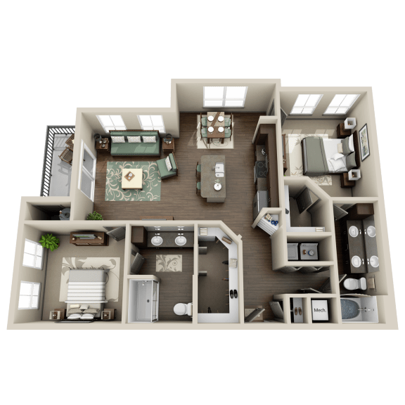 B4 Floor Plan at Arden Woods Apartments, Texas, 77389
