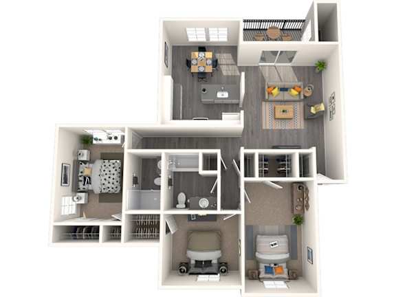 Aspire Columbia Ridge Apartments in Portland, Oregon 3 Bedroom 2 Bath Floor Plan