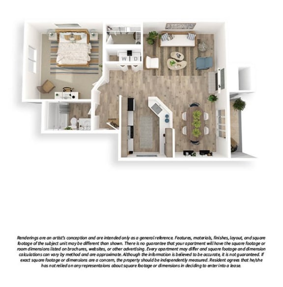 The Lakehouse 3D Floor Plan 1x1 673sf