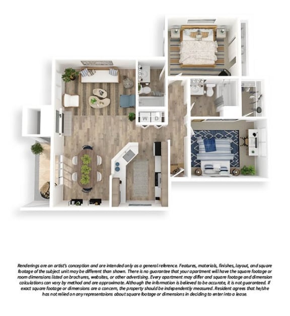 The Lakehouse 3D Floor Plan 2x2 931sf