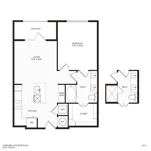 A floor plan of a two bedroom apartment.