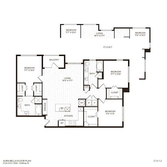 A floor plan of a two-story apartment with labeled rooms and dimensions.