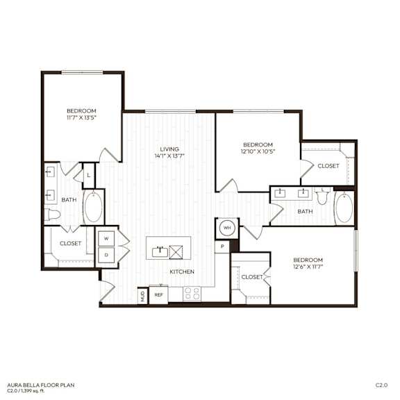 A floor plan of the Aura Bella showing the layout of the rooms.