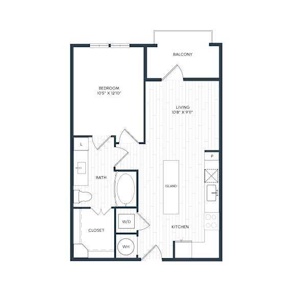 A black and white floor plan of A3 with a bedroom, bathroom, living area, and a balcony.