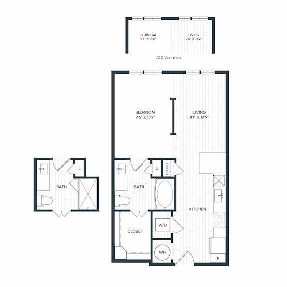 A black and white image of a floor plan for an apartment.